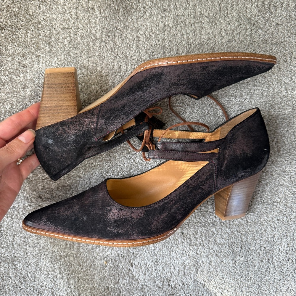 Sundance Natalia Laced Heels Pointed Toe Brown Boho Tassles Pumps Size 40 - Picture 4 of 9